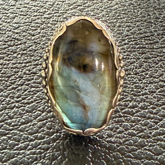 Vintage Sajen Sterling Silver Labradorite Ring – Oval Statement Stone Size 9 - Picture 2 of 7
